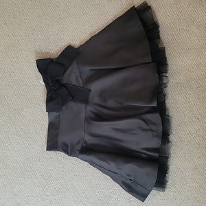 Satin Black Flare Holiday Mini Skirt w/ Bow